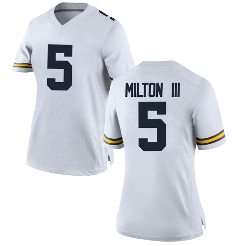 Joe Milton III Michigan Wolverines Women's NCAA #5 White Game Brand Jordan College Stitched Football Jersey PEB6654ES